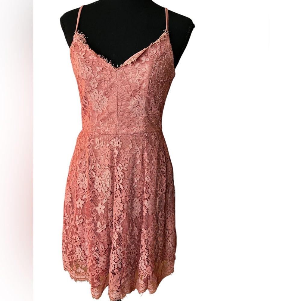 Trixxi Clothing Co. Pink Lace Dress – Coquette Style Spaghetti Strap Sleeveless